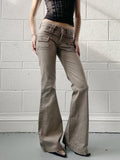 Design-Sensitive Pocket Slim Thin Flare Jeans Babes Street Fashion Retro Low-Rise Casual Pants HZ0108