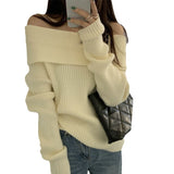 One-Word Shoulder-To-Shoulder Knitted Women's Clothing Autumn And Winter 2025 New High-End Feeling Wearing A Sweater Women's Bottom Cover HZ0108