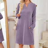 TK2025 Autumn And Winter New Loose V-Neck Pocket Leisure Long-Sleeved Home Dress HZ0108