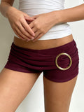 Sexy Hottie Folded Metal Buckle Low-Rise Slim Shorts New Slimming Casual Pants HZ0108