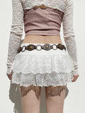 Sweet Girl Style Pure Lust Lace Double-Layered Skirts Low-Waist Solid Wood Ear A-Skirts HZ0108
