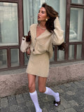 Lazy Wind Leisure Comfortable And Thin Set Woolen Bunny Commuting Cardigan + Pure Color Bag Ass Half Skirt HZ0108