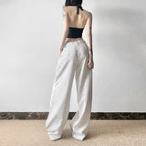 Street Simple Style Lazy Striped Casual Pants Women With Low-Rise Loose Straight Woven Trousers HZ0108