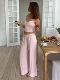 Home Fake Two Loose Trousers Set Sweet Pure Lust Lace Sling Vest + Slimming Casual Pants HZ0108