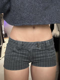 Street Wind Stripes Bumpy Denim Shorts Low-Waist Double-D Row Buckle-Suited Casual Hot Pants HZ0108