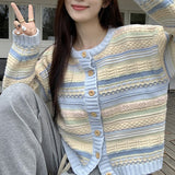 Early Spring And Autumn 2025 New Korean Version Of Loose Striped Outerwear With Knitted Sweater Thin Cardigan Coat Lady HZ0108