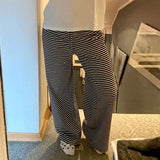 Street Hit Striped Knitted Casual Pants Commuting Daily Lazy Feeling Loose Straight Legs Trousers Women Summer HZ0107
