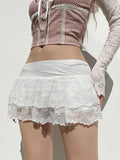 Sweet Girl Style Pure Lust Lace Double-Layered Skirts Low-Waist Solid Wood Ear A-Skirts HZ0108