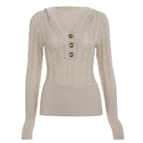 Autumn And Winter New Solid Color Hooded Wool Knitting Top Short Cash Waist Thin Buckle With Long-Sleeved Sweater HZ0107