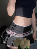Sweet Spicy Striped Bow Lace Lace Skirt Girl Summer Lace Sweet Spicy Splicing Hottie Folded Skirt Jk Skirt HZ0108