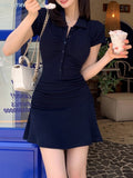 The New Polo Collar Pure Want To Slim Skinny Waist Dress Elegant Style A Short Skirt HZ0108