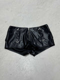 Gothic Dark Wind Low Lumbar Leather Pants New Fashion Slimming Skinny Street Dance Shorts Woman HZ0108