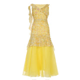 Dopamine Summer Sweet Holiday Windy Leaves Crumb Floral Dress Woman Waist Irregular V-Neck Vest Dress HZ0107