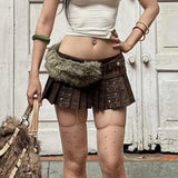 Y2K Millennium Spice Girl Style Design 100-Folded Skirt Short Skirt 2025 Women's Retro Style Low-Waisted Half Skirt HZ0107