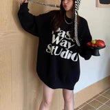 2025 Fashion Temperament Retro Spring And Autumn Wearing Knitted Shirt Letters Hit The Color Lazy Sweater Women's Top HZ0108