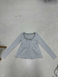 Sweet Fresh Wind U Collar Slim Thin Stripe Bump A Doll Skirt Long-Sleeved T-Shirt Foundation HZ0108