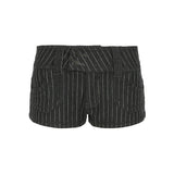Street Wind Stripes Bumpy Denim Shorts Low-Waist Double-D Row Buckle-Suited Casual Hot Pants HZ0108