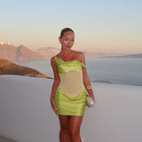 Sexy Women's Wind Mesh Yarn Lace Perspective Sling Skirt V-Neck High Waist-Commanded Ass Skirt Short Skirt HZ0108