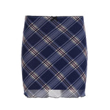 Summer Retro Lattice Low-Rise A-Word Skirt Short Skirt Women's Glare Slimming Ass Skirt Tide HZ0107