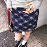 Summer Retro Lattice Low-Rise A-Word Skirt Short Skirt Women's Glare Slimming Ass Skirt Tide HZ0107