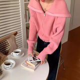 Sweater Women's Coat Cardigan Winter New Korean Big Collar Zipper Solid Color Lazy Soft Loose Loose Version Of Knitted Shirt HZ0108