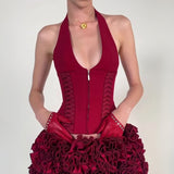 Summer New INS Star With Strapped Vest Hottie Sexy Waist V-Neck Hanging Neck Bare Back Coat HZ0107