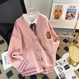 Korean Version Of The Bear Sweater Cardigan Women's Coat 2025 Autumn And Winter New Wear Rope Lazy Pocket Knitting Outside The Coat HZ0108