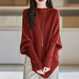 2025 Korean Version Of Loose Lazy Wind Soft Knitted Blouse Irregular High-Necked Solid Color Sweater Autumn HZ0108