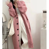 Autumn And Winter New Lazy Pocket Design Wool Knitted Cardigan Women Long Sweater Coat Women HZ0108