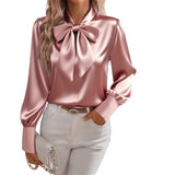 2025 Explosion Autumn Long-Sleeved Bow-Scuttered Women's Shirt Shirt Top HZ0108