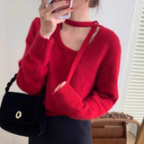 Solid Color Design Feeling Hanging Neck With Low Round Collar Sweater Women In Autumn And Winter Small Man With Soft Knitted Knitted Shirt Woman HZ0108