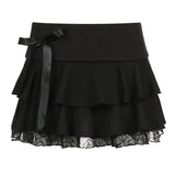 2025 Dark Pure Hottie Lace Splicing Bow Skirt Low-Waist Sexy Ballet A Word Cake Skirt HZ0107