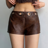 Locomotive Wind Leather Splicing Hole Waist Design Hot Babes Low-Waist Shorts Summer Retro Personality Hot Pants HZ0107