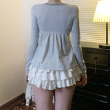 Early Autumn New Pure Hottie Style Stripe Spliced Bow Tie With Round-Neck Long-Sleeved T-Shirt Blouse Girl HZ0107