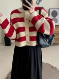 Soft Glutinous Bumpy Stripe Short Knitted Autumn And Winter French Style Languid Loose Outer Sweater Coat HZ0108