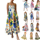 Women's Clothing 2025 Spring New Sexy Big Swing Dress Graffiti Print Sleeveless Sling Dress HZ0108