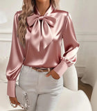 2025 Explosion Autumn Long-Sleeved Bow-Scuttered Women's Shirt Shirt Top HZ0108