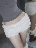 Personality Plush Casual Hot Pants Women's Low-Rise Solid Color Sweet Girl Splicing Thin Shorts Wear HZ0108