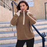 Women's Zipper Sweatshirt Hoodie Long Sleeve Collar T-Shirt Casual Coloring Top With Pocket HZ0108