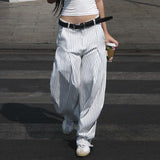Street Simple Style Lazy Striped Casual Pants Women With Low-Rise Loose Straight Woven Trousers HZ0108