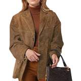 2025 Autumn And Winter Women's Brown Loose Pocket Long-Sleeved Blazer Women's Suit Casual HZ0108
