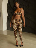 2025 Hot Fashion Women's Leopard Print Set Sexy Wrapped Breast Sling Trousers Two-Set HZ0108
