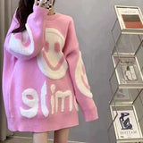 Osaka Loose Sweater Women's Autumn And Winter Women's Fashion Commuting Jacket In The Long Smiley-Face Round Collar Knitting Top HZ0108