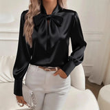 2025 Explosion Autumn Long-Sleeved Bow-Scuttered Women's Shirt Shirt Top HZ0108