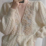 Pearl Inlaid Cardigan Sweater Jacket Woman In The Spring Of 2025 New Temperament Famous Small Fragrant Hollow Loose Top HZ0108