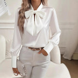 2025 Explosion Autumn Long-Sleeved Bow-Scuttered Women's Shirt Shirt Top HZ0108