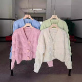 Lazy Wind Sweater Korean Version Of Autumn And Winter New Three-Dimensional Flowers Small Fragrant Knitted Open Shirt Wearing French Women's Coat HZ0108