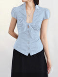 INS Hottie Bleeved Bubble Sleeve Shirt T-Shirt With Short-Blinked V-Neck Short-Sleeved T-Shirt HZ0107