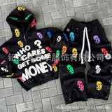 Y2K Letter Digital Print Zipper Hoodie Set Loose Sweater Retro Street Hop Style HZ0108