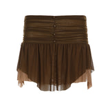 Vintage Pure-Want Wind Hanging Neck With Mesh Double Slings Girl Low-Waist Folds Irregular Skirt Two-Piece Cover HZ0107